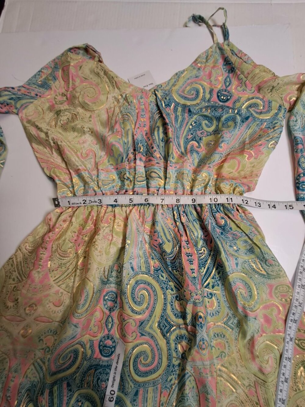 Paisley Gold Multicolor Boho Dress One Size - Picture 11 of 12